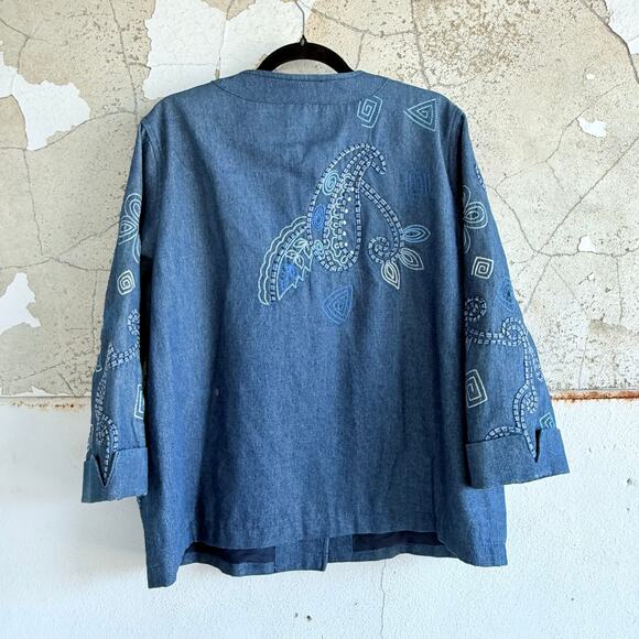Vintage Embroidered Denim Jacket Boho Western Floral Women’s XL Drapers & Damons - Picture 7 of 8